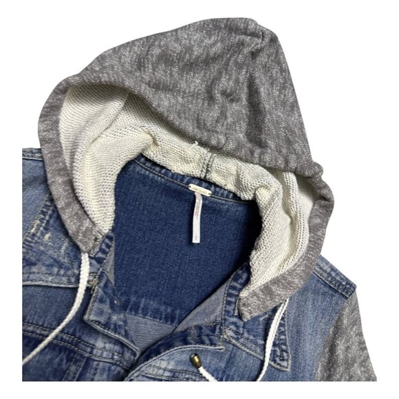 FREE PEOPLE Casual Denim Hoodie Shacket Jacket Womens Large - Picture 5 of 6